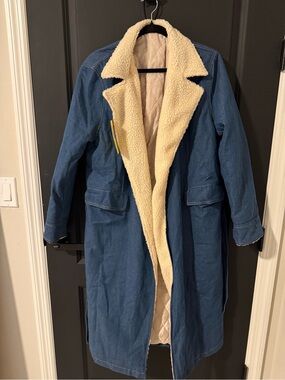 Women’s Blue Sherpa-Lined Long Coat